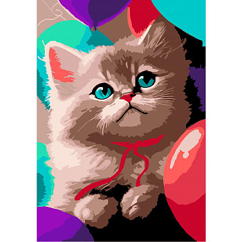 Раскраска на холсте (20х30см) Кот с шариками Р4067 (Развивашки)