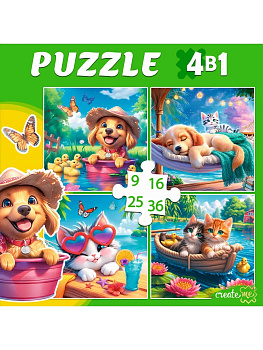 Пазлы 4 в 1 (9,16,25,36эл) Милые питомцы П-3417