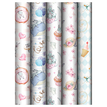 Упаковочная бумага глянц. 70*100см, MESHU Tenderness 80 г/м2, ассорти, 5 дизайнов MS_62804 MS_62804