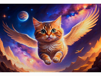 Алмазная мозаика квадратная (17х22см) с подр,полн.зап. (20цв) Крылатый котик НД-0784