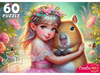 Пазлы (60эл) Девочка с капибарой ПУ20-8257