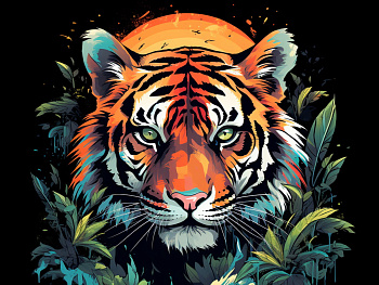 Холст с красками (30х40см) по номер. (30цв.) Притаившийся тигр Х-7100