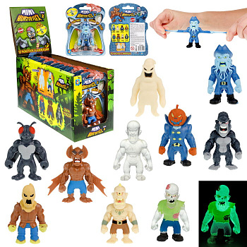 1toy MONSTER FLEX MINI 2 тянущаяся фигурка 7см, 10 видов в ассортименте, блистер 14х10,5см, 10 шт в 
