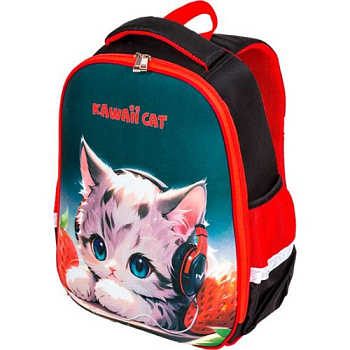 Ранец школьный ATTOMEX "Optima. Kawaii Cat" 7033501 жёст.,37*28*18см,700гр.,светоотр.эл.