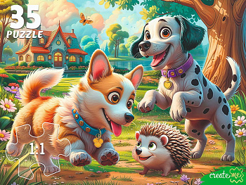 Макси-пазлы (35эл) Щенки и ежик Ф35-3429