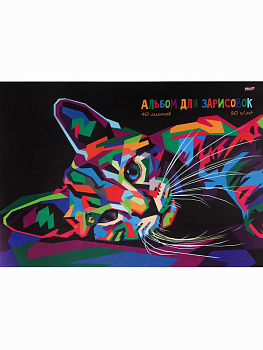 Альбом для рис.40л. А4 Проф-Пресс Разноцветный котик 40-5162 скрепка