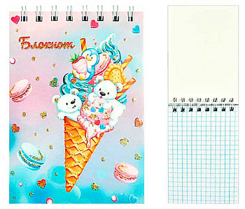 Блокнот А7  40л. ФЕНИКС спираль "Сласти" 61226 уф-лак выб.глит.,блок-бел.офсет,к