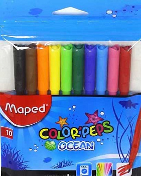 Фломастеры 10цв. MAPED "Color`Peps" 845724 смываемые, заблок.пишущим узлом.,блис