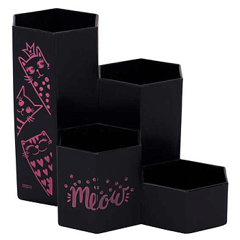 Подставка д/пиш.принадл. КОКОС "Pink Cats" 215452 4отд. пластик.