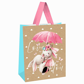 Пакет подарочный 18*23*10см MESHU "Люблю тебя", выборочный лак, крафт MS_51741