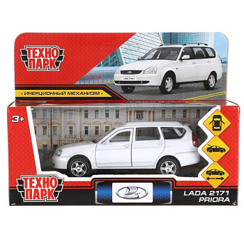 Машина Технопарк металл. Lada Priora белый (12см) откр.дв,багаж,инерц,в/к PRIORAWAG-12-WH