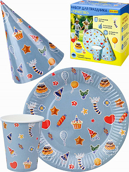 Набор для праздника Торжество (тарелка 6шт,стаканы 6шт,колпаки 6шт) НП-2141 НП-2141