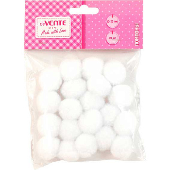 Набор д/творчества deVENTE "Помпоны" 8000018 20шт.,25мм.,белые,пластик.пакет,е/п