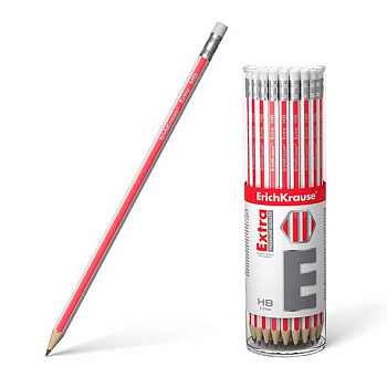 Карандаш ч/гр. с ласт. EK "Extra" HB 45488 красный, шестигран.,тубус