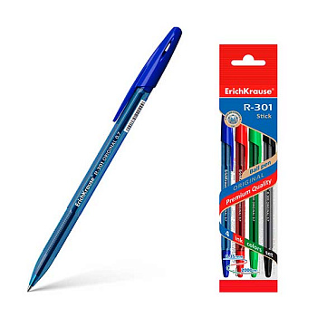 Набор шар. ручек  4цв. ЕК R-301 Original Stick 46776 (зелён.,красн.,син.,чёрн.),