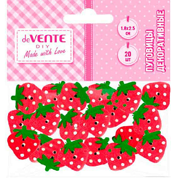 Набор пуговиц декор. deVENTE "Клубнички" дерев.,20шт,18*25мм красный/зелёный 800