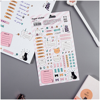 Наклейки бум. д/ежедневников (12*21см) MESHU Right cat, 77наклеек MS_36971