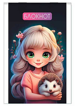 Блокнот А7  16л. АППЛИКА "Девочка с ёжиком" С1550-150 клетка