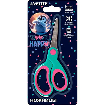 Ножницы детск. 13см deVENTE "Happy Pinguin" 8010511 закругл.лезвия,прорезин.ручки,к/блист.