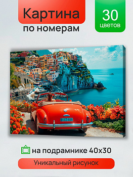 Холст с красками (30x40см) по номерам Красный кабриолет (30цв) в/к Х-5186