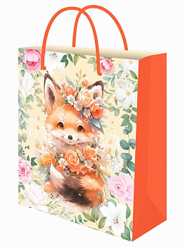 Пакет подарочный с глянц.лам. (26,4х32,7x8см) (L) Милый лис ППК-7867
