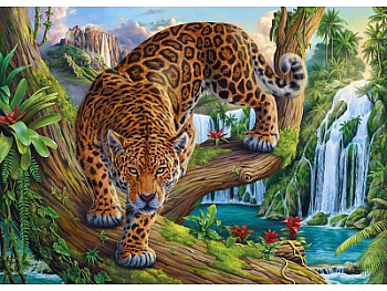 Алмазная мозаика классика (40х50см) c подр.полн.зап. (30цв) Грозный леопард НД-8606