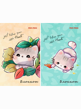 Блокнот А7 48л. Котик в листочках Б48-4997 КБС, цвет.мелов.обл, блок-офсет