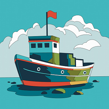 Картина по номер.детская (холст на подрамнике 20*20) Корабль Рхд-005 (Колорит)