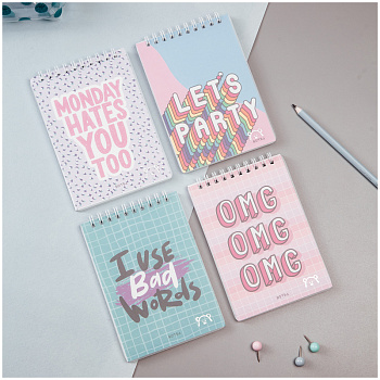 Блокнот А6 60л. на гребне MESHU "Crazy phrazes", пластиковая обложка MS_41466