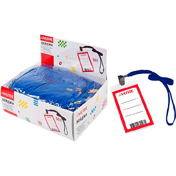 Бейдж deVENTE 63*105мм 4010902 прозр.,вертик.,ПВХ,на ленте с клипом