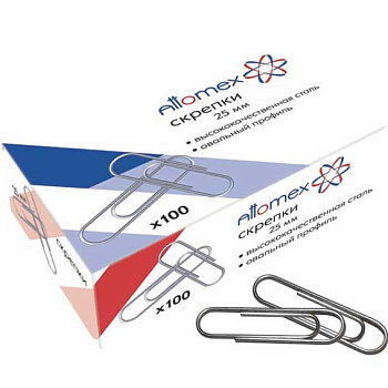 Скрепки 28мм 100шт. ATTOMEX 4135601 оцинк., овал., к/к