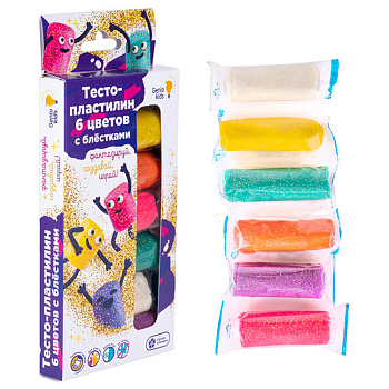 Тесто-пластилин (6цв*30гр) с блёстками TA1091 (Genio Kids-Art)
