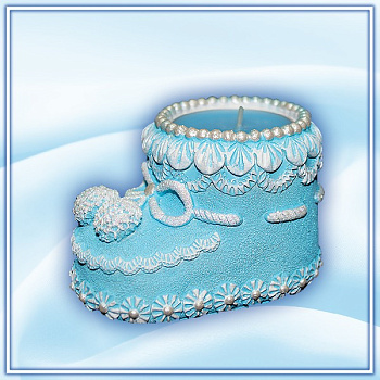 Подсвечник со свечой Пинетка голубой арома 2202