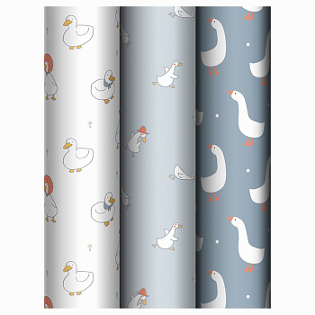 Упаковочная бумага глянц. 70*100см, MESHU "Goose set", 80г/м2, ассорти 3 дизайна