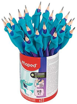Карандаш ч/гр. пластик. MAPED "Kidy learn shark" 854500 трёхгр.,HB,+тренажёр д/постановки письма