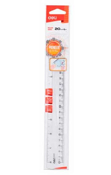 Линейка 20см  DELI "Pioneer" EG00212 (475558) прозр.пластик,е/подвес