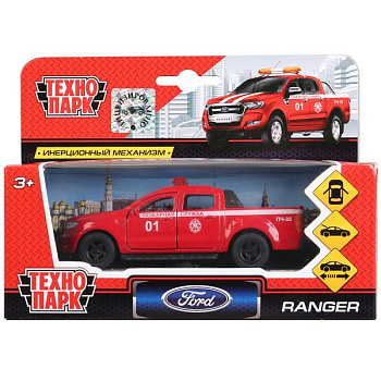 Машина Технопарк металл. Ford Ranger пикап пожарный (12см) откр.дв,багаж,инерц,в