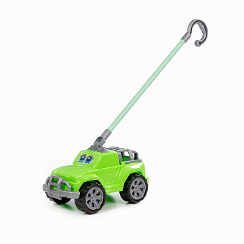Каталка Автомобиль Дени с ручкой (зелёный) в/сет 01911 (Полесье)