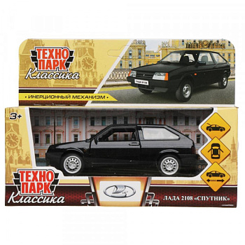 Машина Технопарк металл. Lada-2108 Спутник чёрный (11,7см) дв,баг,инер,в/к 2108-