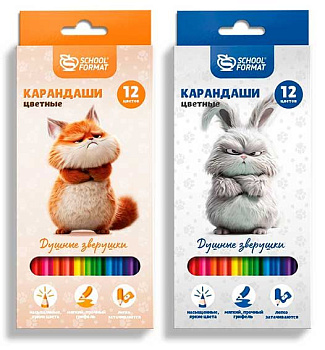 Карандаши 12цв. SchoolФормат "Душные зверушки" КЦ12-ДЗ шестигр.,гриф.2,7мм,к/к