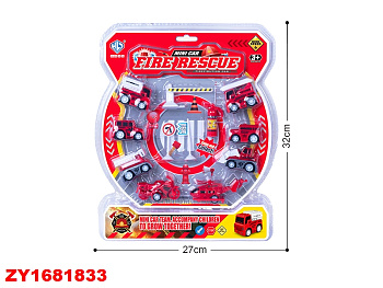 Набор техники 898E-89 пожарная (8шт) со знаками, на листе