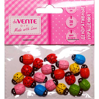 Декор. элементы deVENTE "Божьи коровки" 8120111 дерев.,ассорти,12*15мм,(20шт)