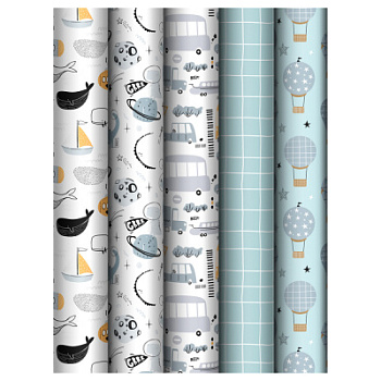 Упаковочная бумага глянц. 70*100см, MESHU "Сhildish", 80 г/м2, ассорти, 5 дизайнов MS_62808