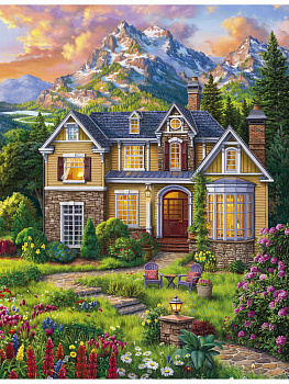 Алмазная мозаика классика (22х32см) с подр,полн.зап. (28цв) Домик у цветочной поляны НД-8534