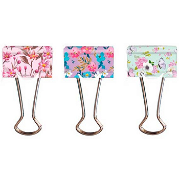 Зажим для бумаг deVENTE 32мм Flowers металл. 4131011 в тубе