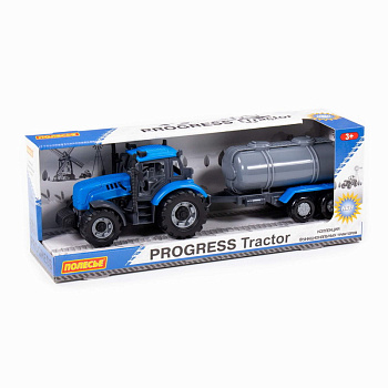 Трактор Прогресс с прицепом-цистерной инерц (синий) в/к 91550 (Полесье)