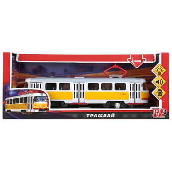 Машина Технопарк пласт. Трамвай (28см) свет,звук,дв,в/к X600-H36002-R