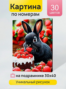 Холст с красками (30x40см) по номерам Кролик в клубничном мире (30цв) в/к ХК-3916