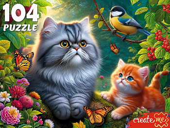 Пазлы (104эл) Котики с синицей Ф104-7603
