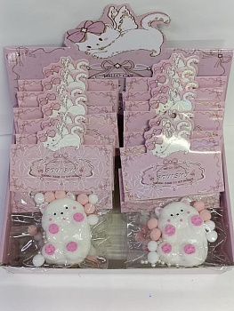 Игрушка-антистресс, жамка котик с украшением(16шт/уп) Цена за шт C70766